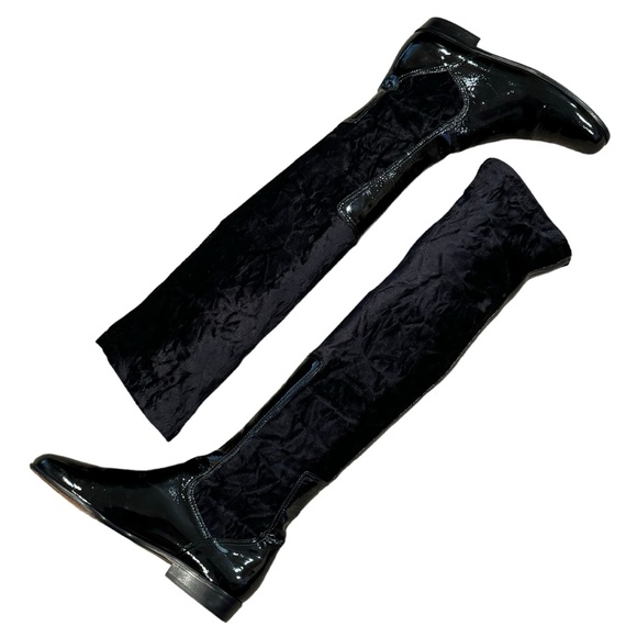Italian Patent Leather and Velveteen Over The Knee Sock Boots - Picture 1 of 16